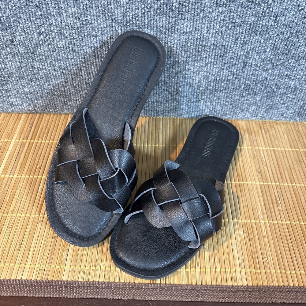 Cushionaire Winnie Black Braided Slide Sandals‎ Vegan Leather Flat Women 6M
